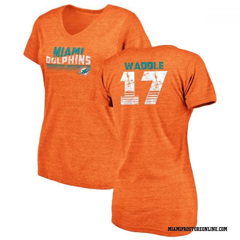 Jaylen Waddle Miami Dolphins Women's Legend Olive Salute to Service Scoop  Neck T-Shirt